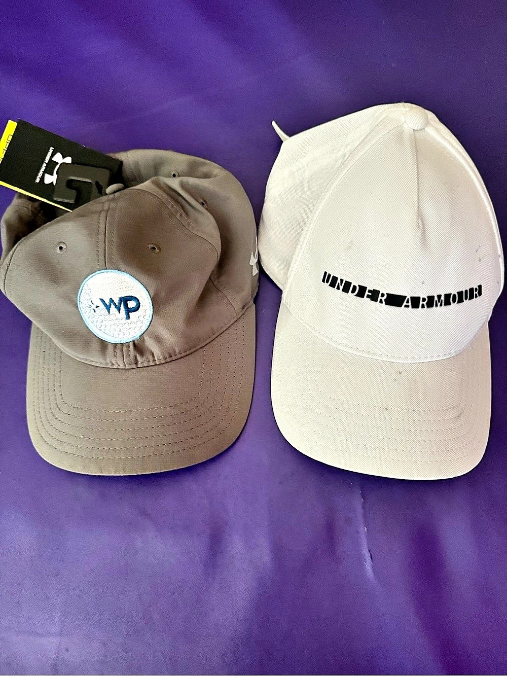 Under Armour Two-Pack Caps in White & Gray